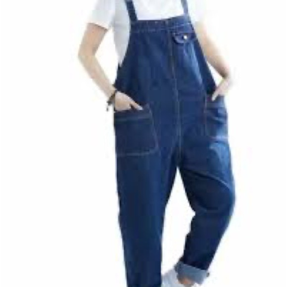 Soojun Casual Loose Fit Baggy Denim Bib Overall Sz M Cotton Stretch Blue Spring - Picture 3 of 15